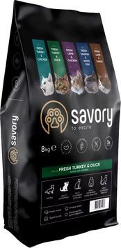 Сухий корм для кішок Savory зі свіжим м'ясом індички та качкою 8 кг (4820232630068) 30068 фото