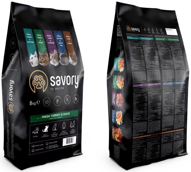 Сухой корм для кошек Savory со свежим мясом индейки и уткой 8 кг (4820232630068) 30068 фото