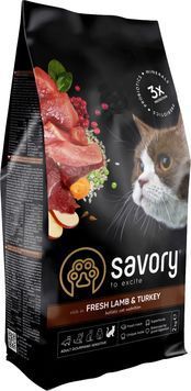 Сухий корм для кішок з чутливим травленням Savory зі свіжим м'ясом ягняти та індички 2 кг (4820232630082) 30082 фото